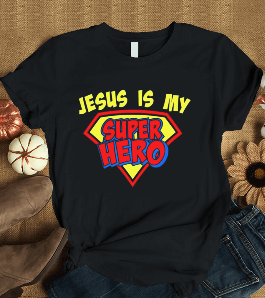 Jesus Is My Superhero Shield Emblem T-Shirt