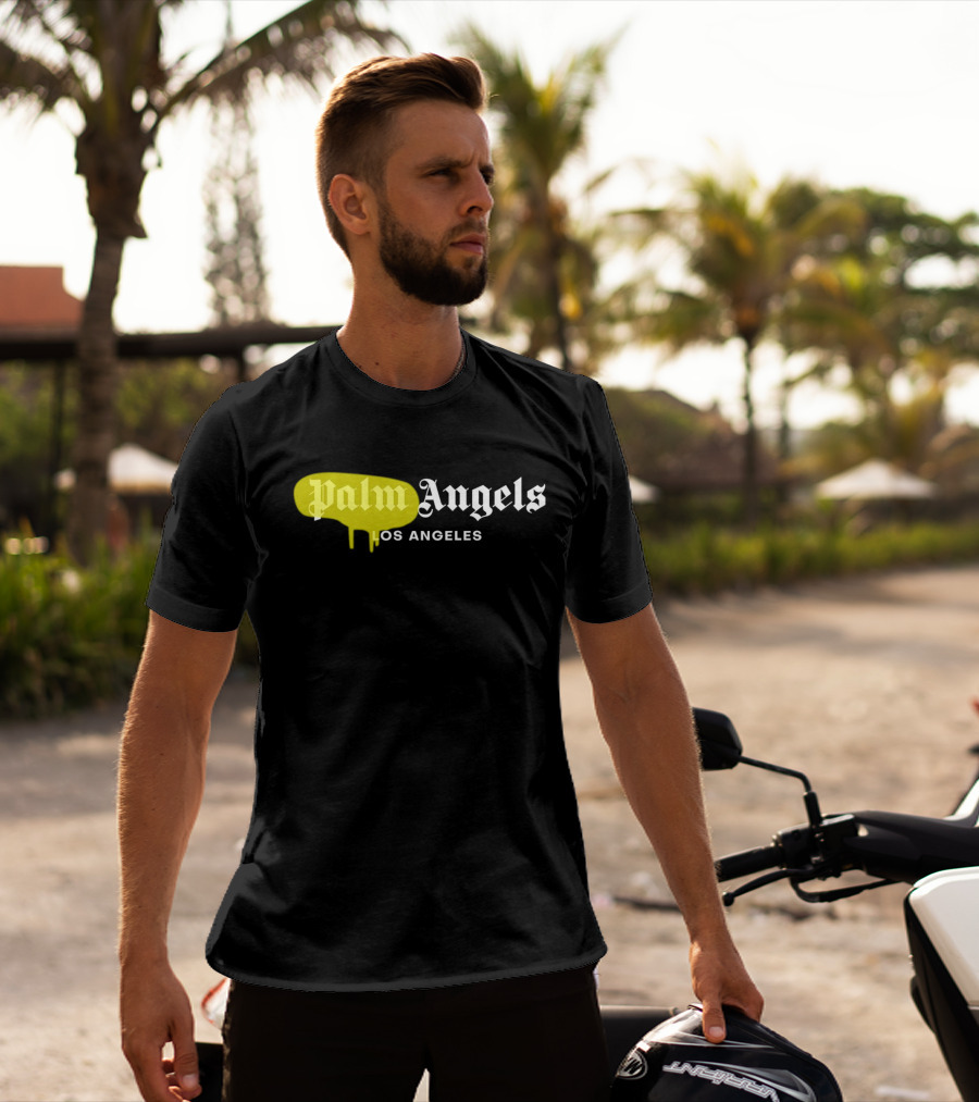 Palm Angels Los Angeles Yellow Paint Drip Text T-Shirt