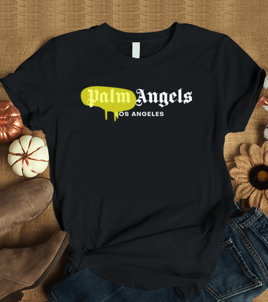 Palm Angels Los Angeles Yellow Paint Drip Text T-Shirt