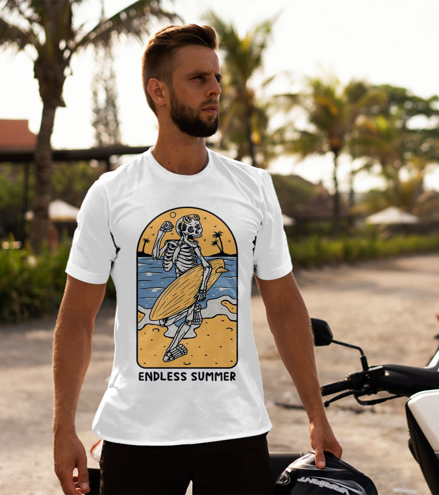 Skeleton Surfer Endless Summer Beach Vibes T-Shirt