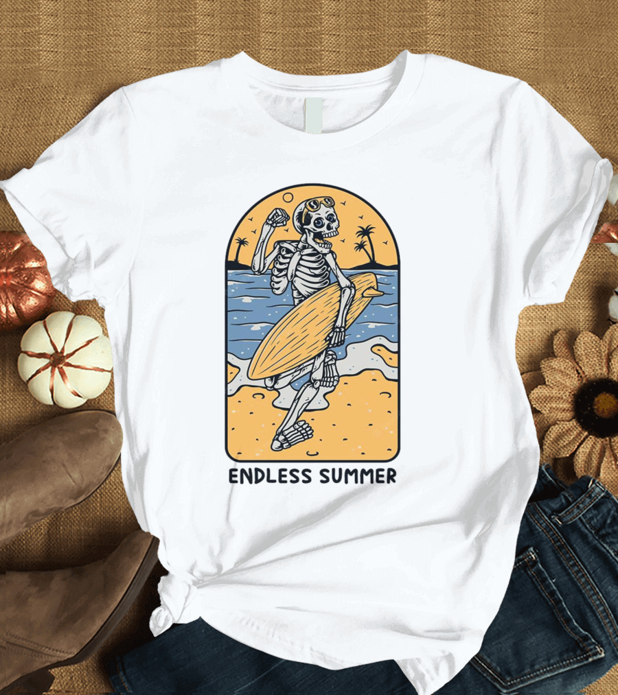 Skeleton Surfer Endless Summer Beach Vibes T-Shirt