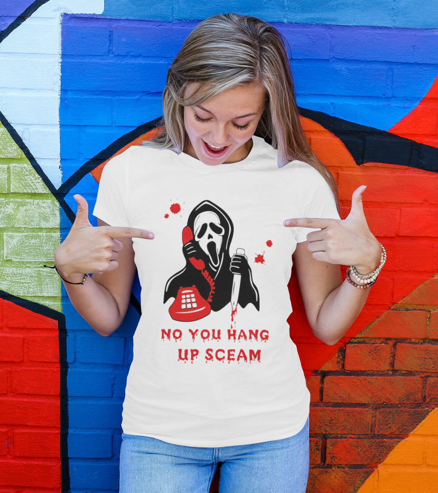 No You Hang Up Sceam Ghost Mask Red Phone Knife T-Shirt