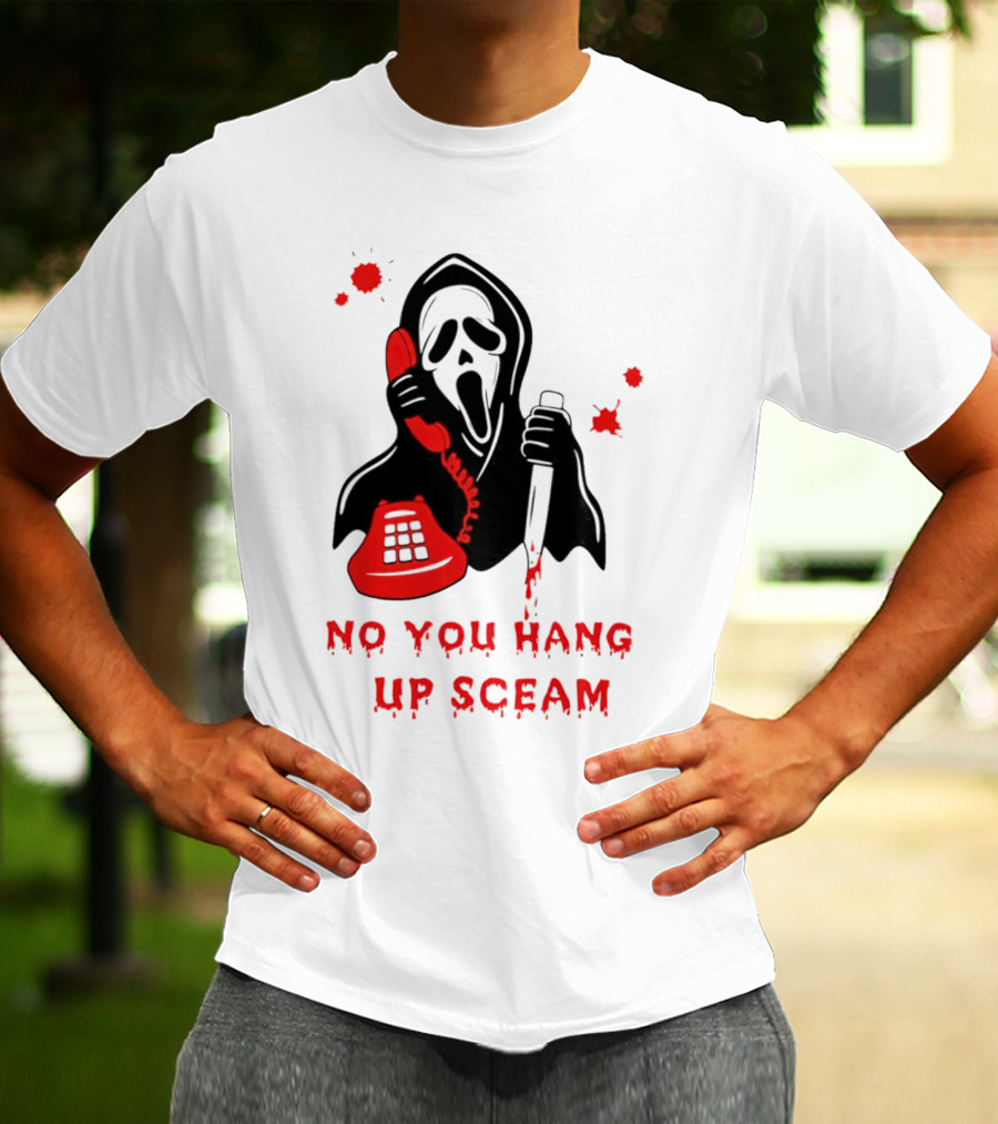 No You Hang Up Sceam Ghost Mask Red Phone Knife T-Shirt