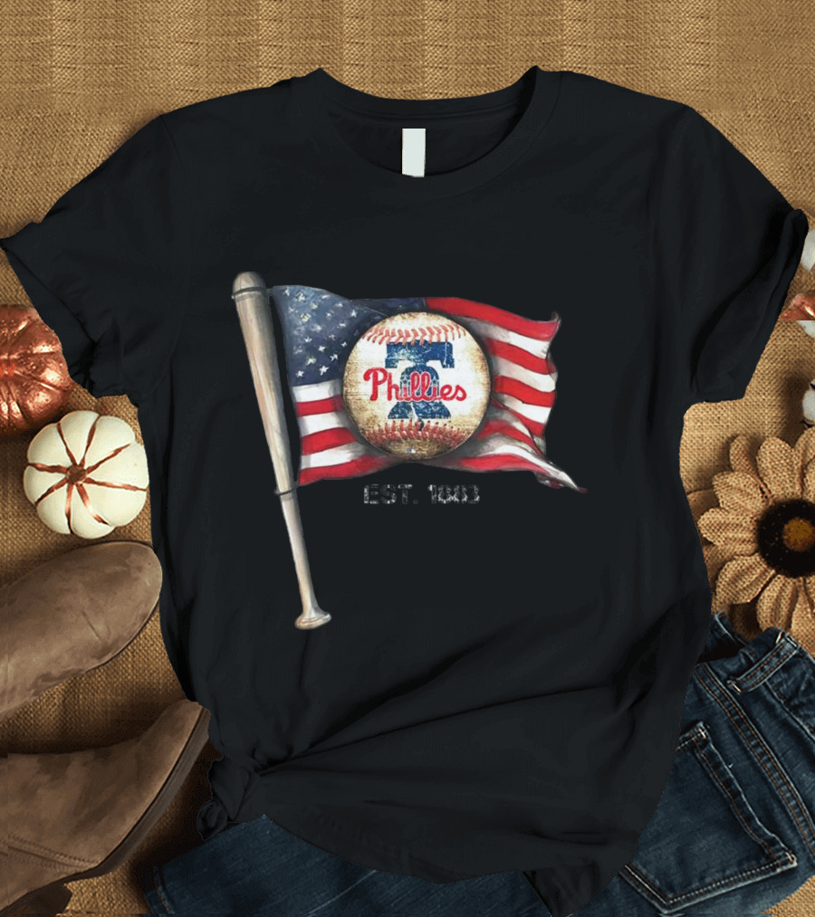 Phillies Est. 1883 American Flag Baseball Bat T-Shirt