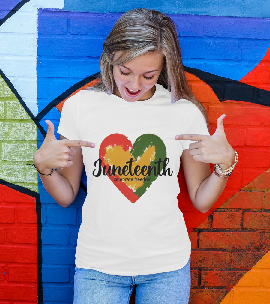 Juneteenth Celebrate Freedom Heart With Red Yellow Green Colors T-Shirt