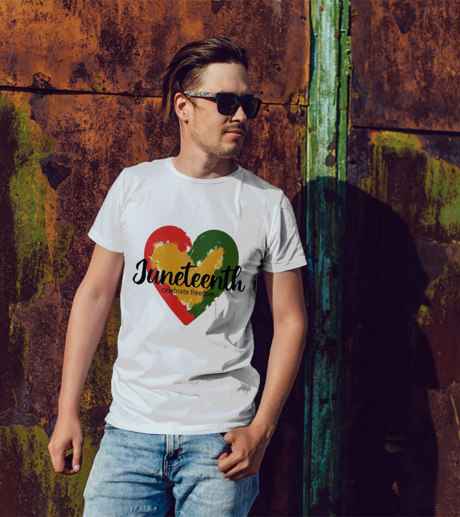 Juneteenth Celebrate Freedom Heart With Red Yellow Green Colors T-Shirt