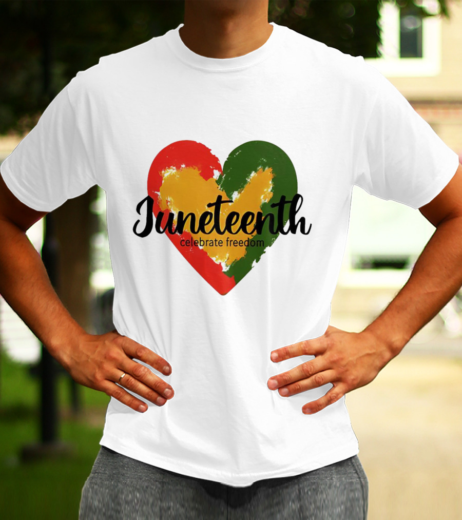 Juneteenth Celebrate Freedom Heart With Red Yellow Green Colors T-Shirt