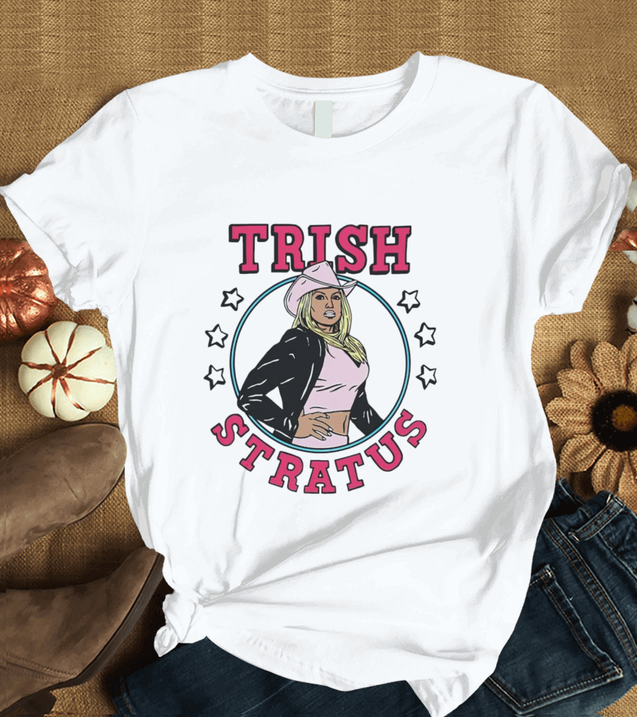 Trish Stratus Pink Cowboy Hat Black Jacket Stars T-Shirt