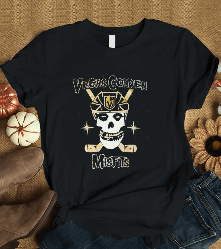 Vegas Golden Knights Misfits Skull And Crossed Hockey Sticks T-Shirt