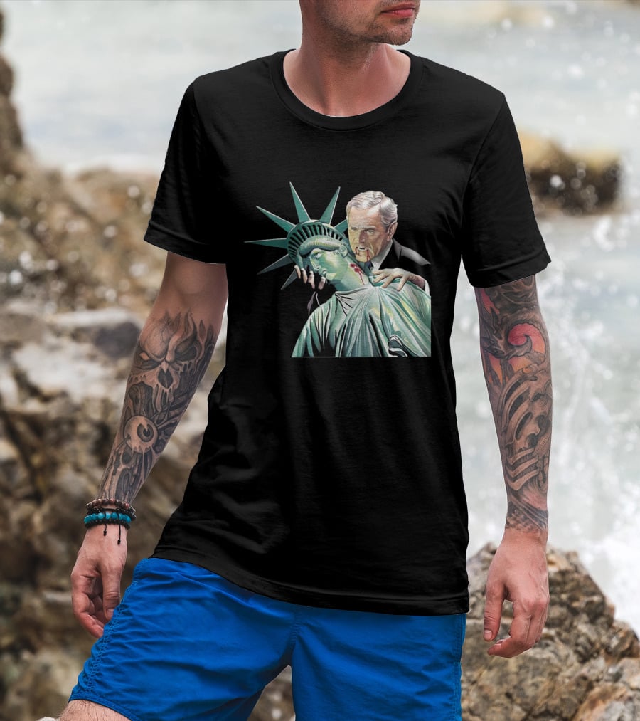George Bush As Vampire Biting Statue Of Liberty T-Shirt