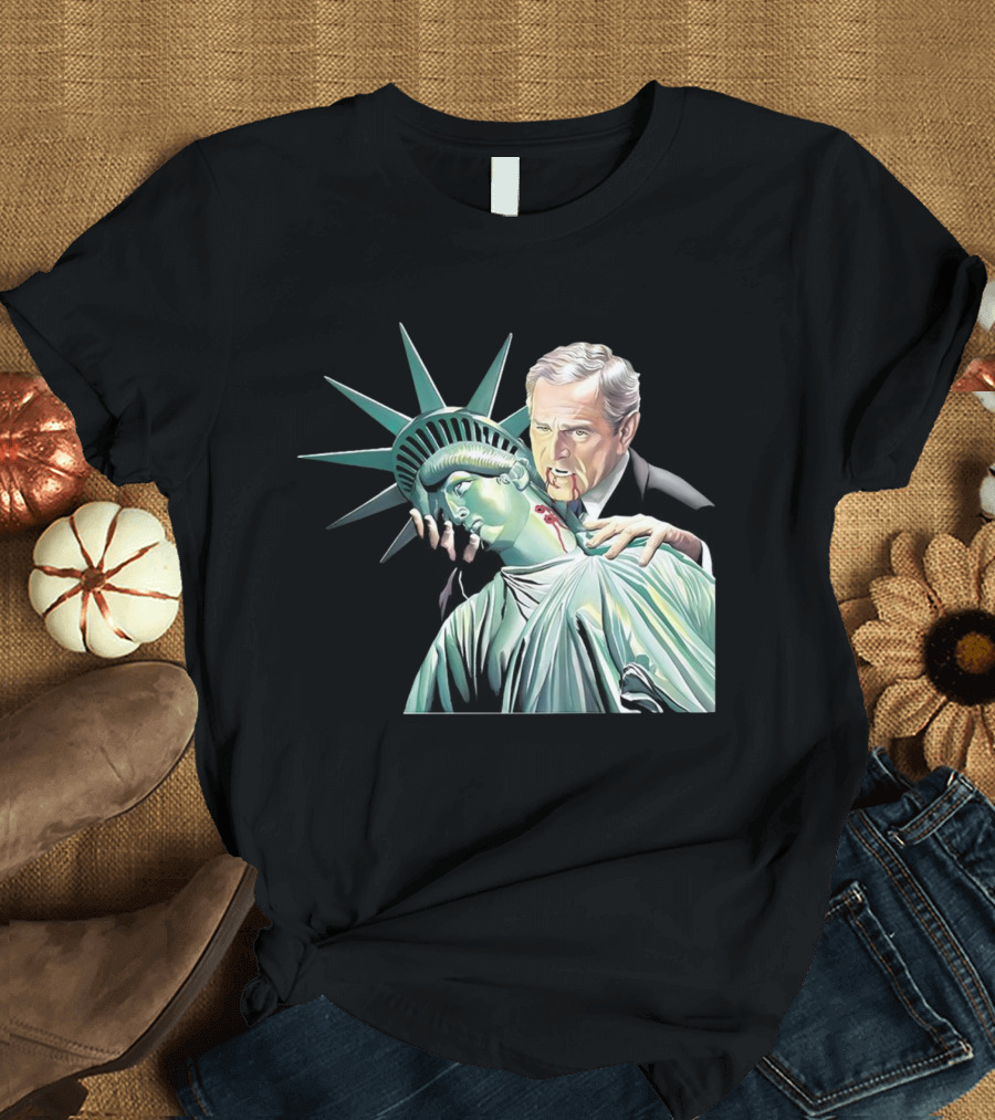 George Bush As Vampire Biting Statue Of Liberty T-Shirt