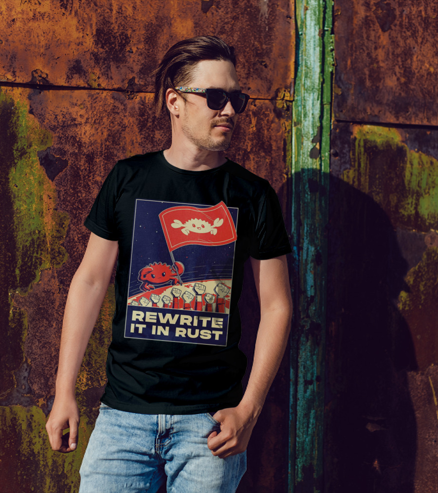 Rewrite It In Rust With Ferris Crab Flag Revolution T-Shirt