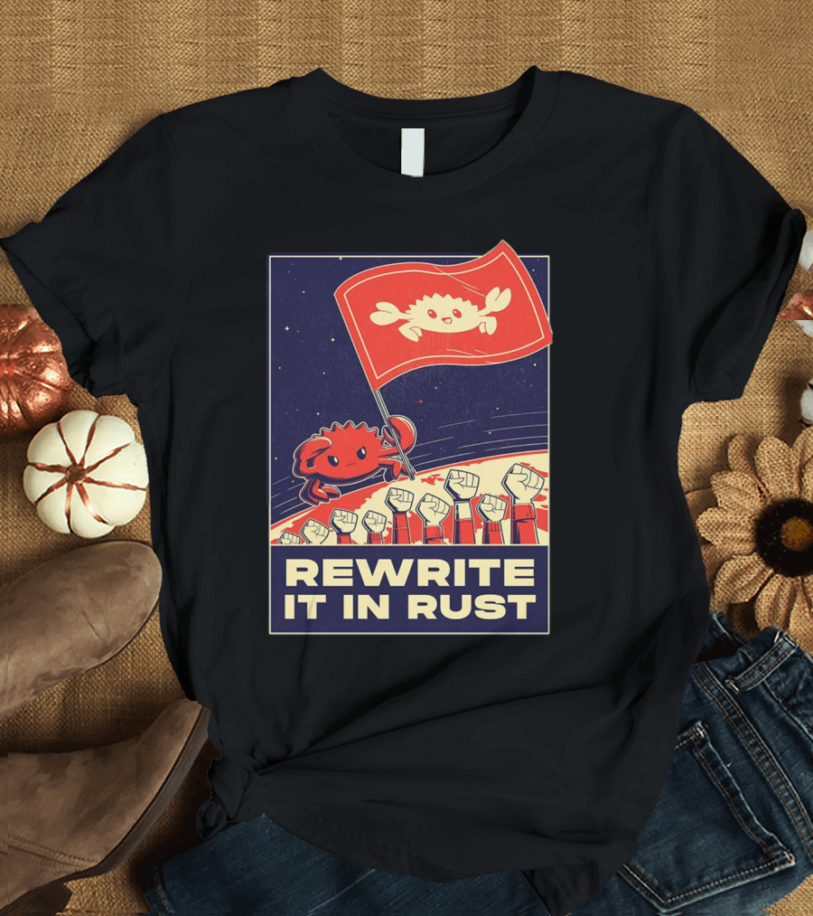 Rewrite It In Rust With Ferris Crab Flag Revolution T-Shirt