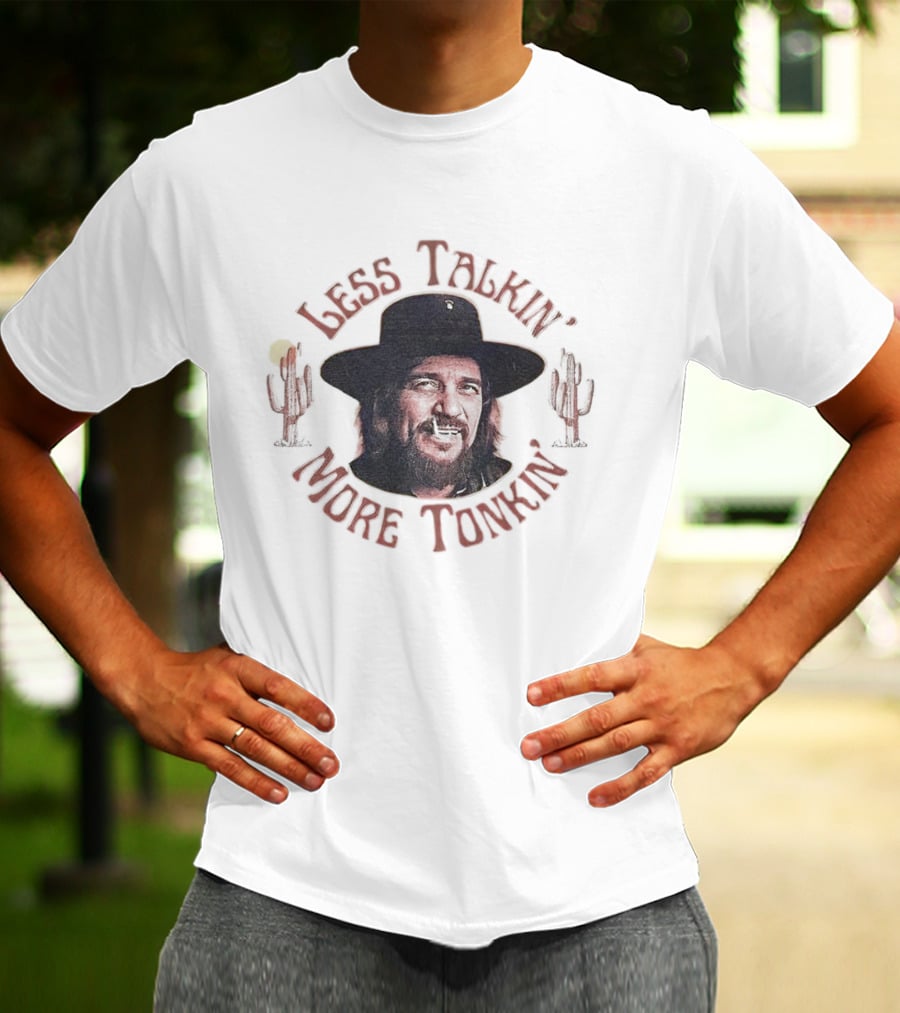 Less Talkin’ More Tonkin’ Waylon Jennings Cactus Desert Scene T-Shirt