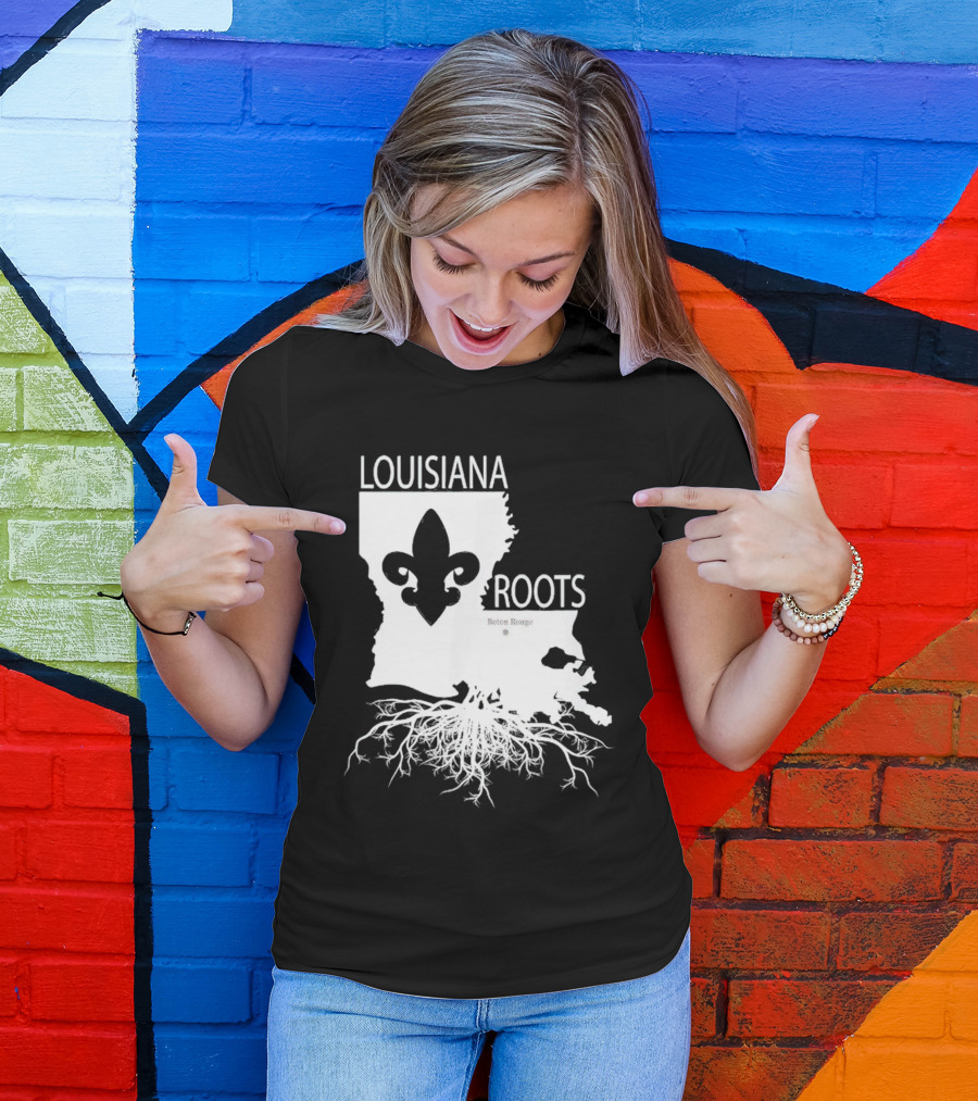 Louisiana Roots Baton Rouge Fleur-de-Lis Map And Roots T-Shirt