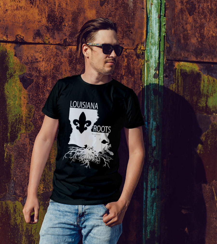Louisiana Roots Baton Rouge Fleur-de-Lis Map And Roots T-Shirt