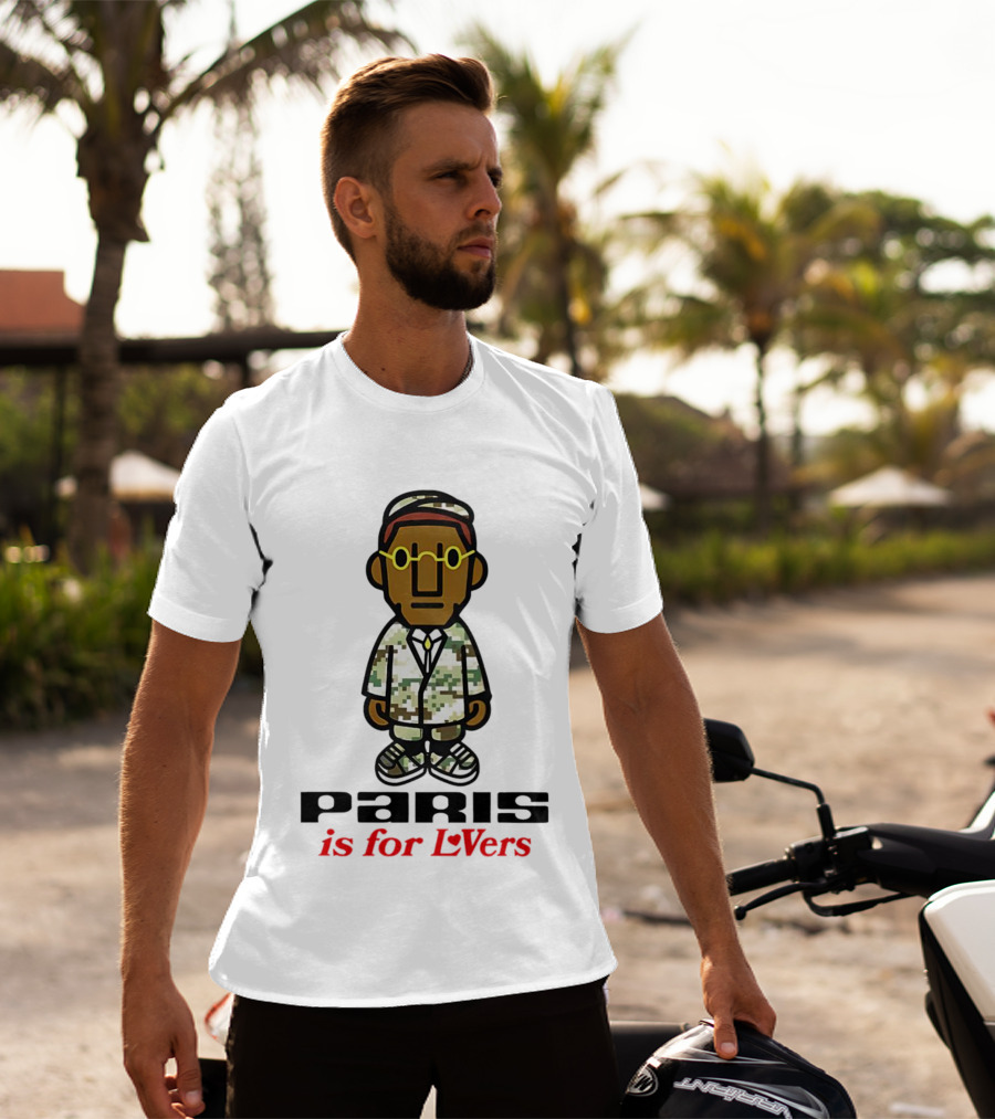 Paris Is For Lovers Cartoon Character In Camo Outfit With Glasses T-Shirt