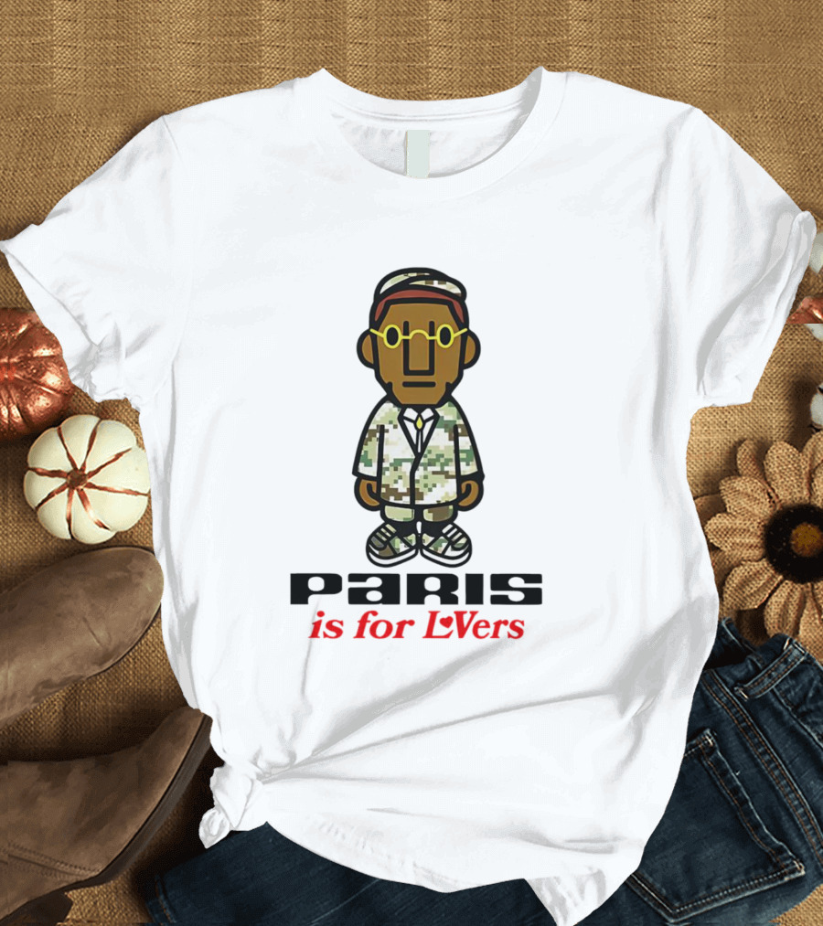 Paris Is For Lovers Cartoon Character In Camo Outfit With Glasses T-Shirt