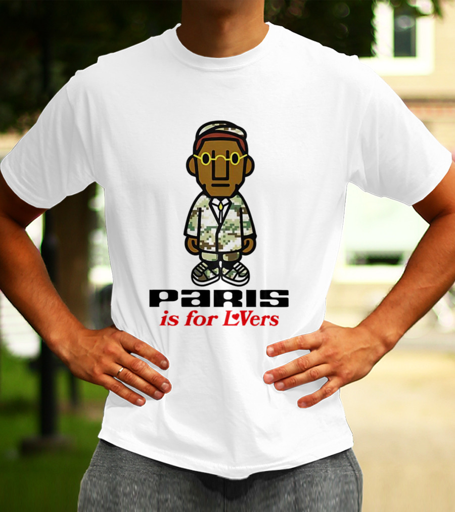 Paris Is For Lovers Cartoon Character In Camo Outfit With Glasses T-Shirt