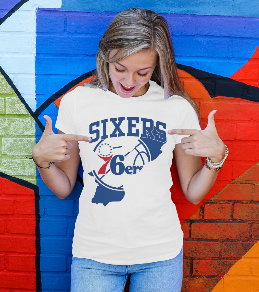 Philadelphia Sixers 76ers Map Basketball Pennsylvania Shape T-Shirt