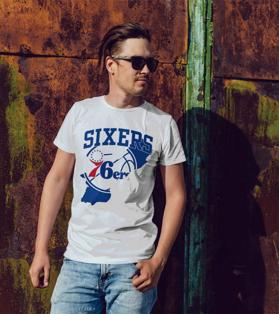 Philadelphia Sixers 76ers Map Basketball Pennsylvania Shape T-Shirt