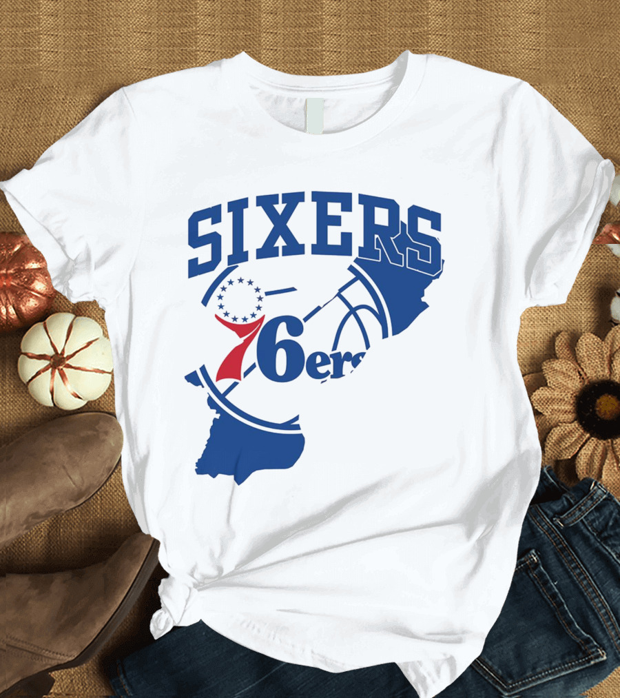 Philadelphia Sixers 76ers Map Basketball Pennsylvania Shape T-Shirt