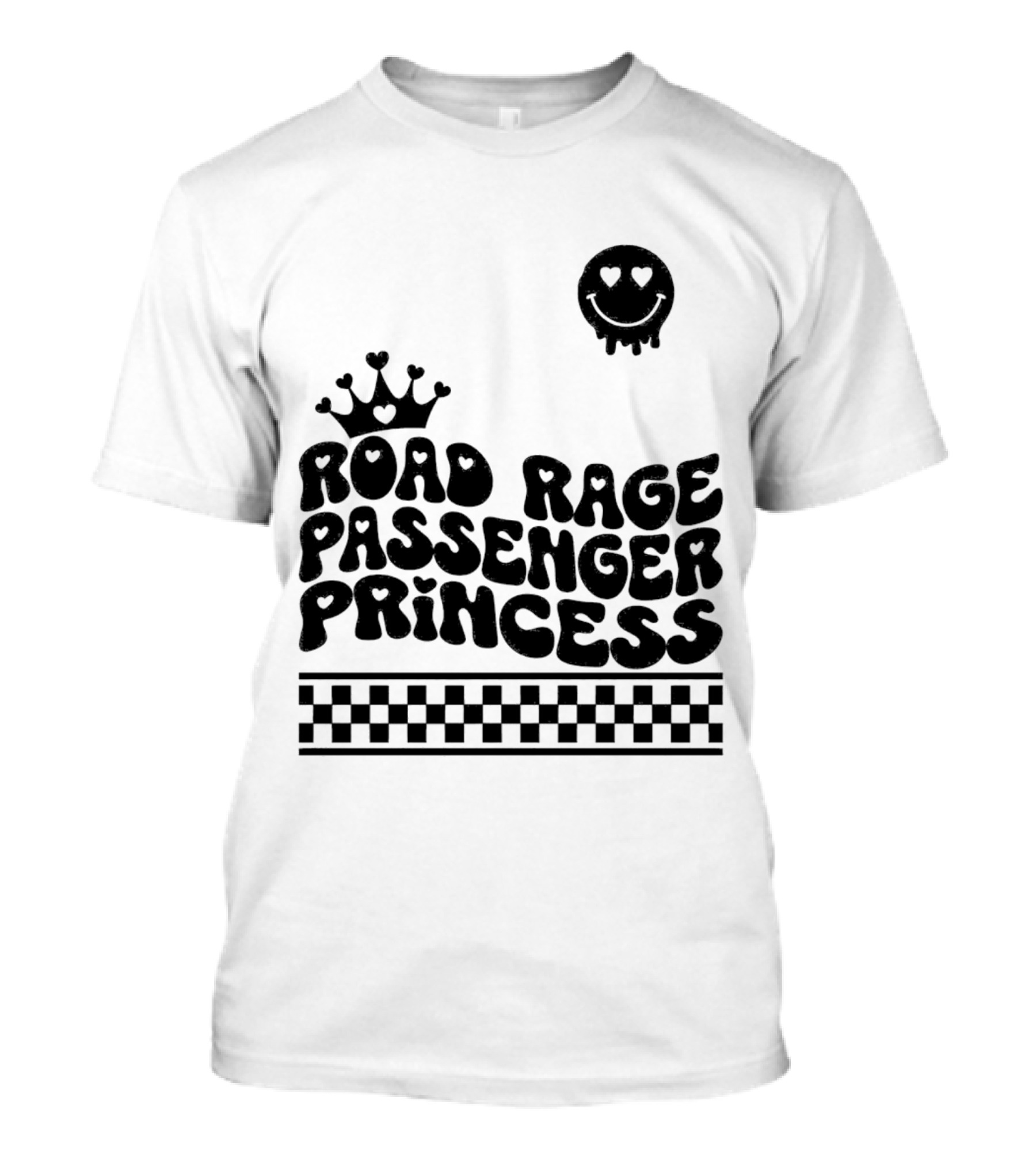 Road Rage Passenger Princess Crown Heart Smile Checkered T-Shirt