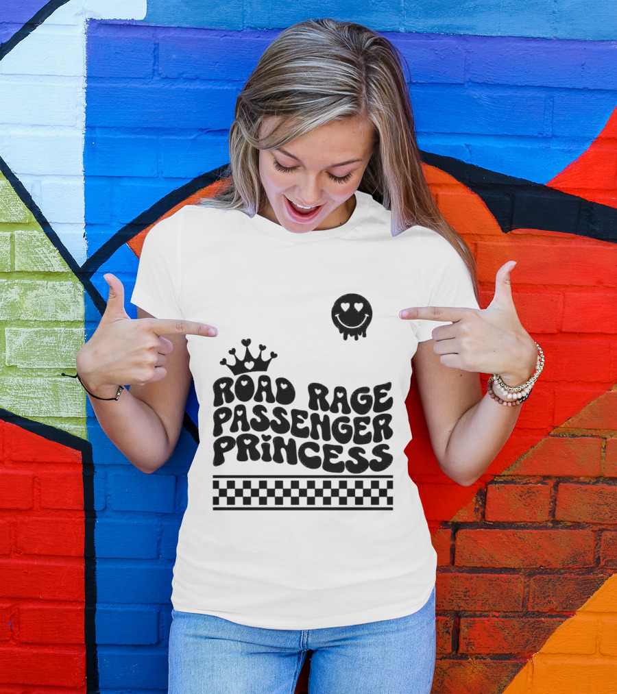 Road Rage Passenger Princess Crown Heart Smile Checkered T-Shirt
