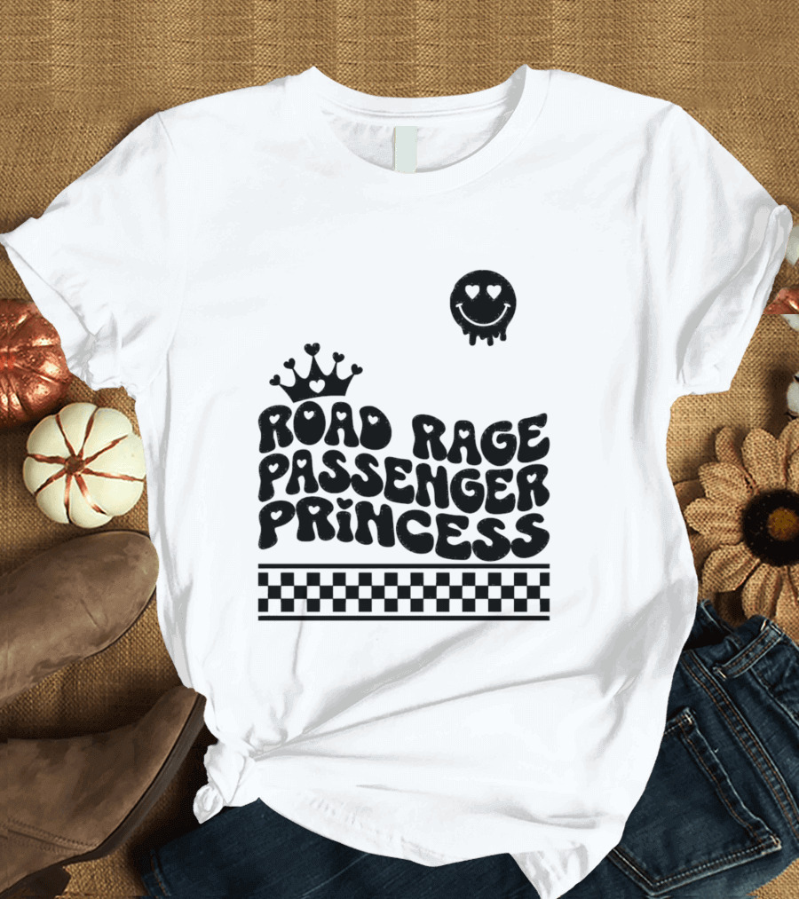 Road Rage Passenger Princess Crown Heart Smile Checkered T-Shirt