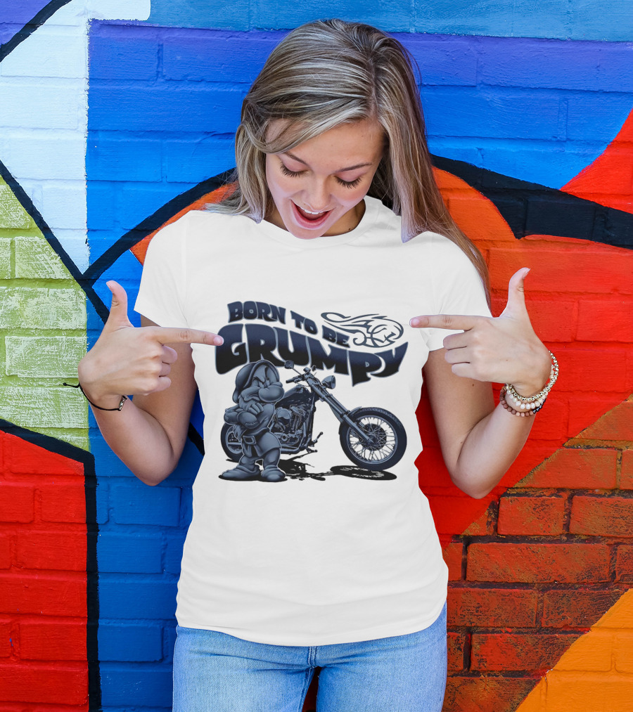Born To Be Grumpy Motorcycle With Character And Chopper T-Shirt