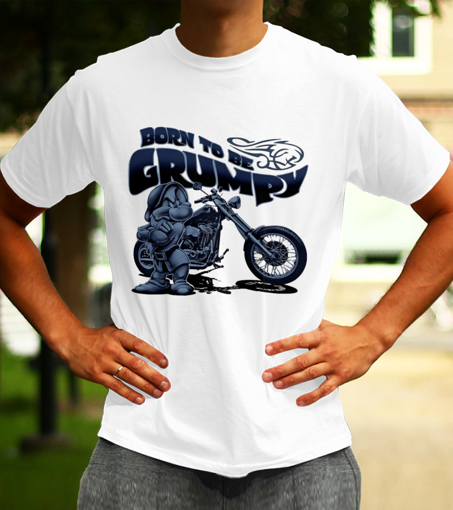 Born To Be Grumpy Motorcycle With Character And Chopper T-Shirt
