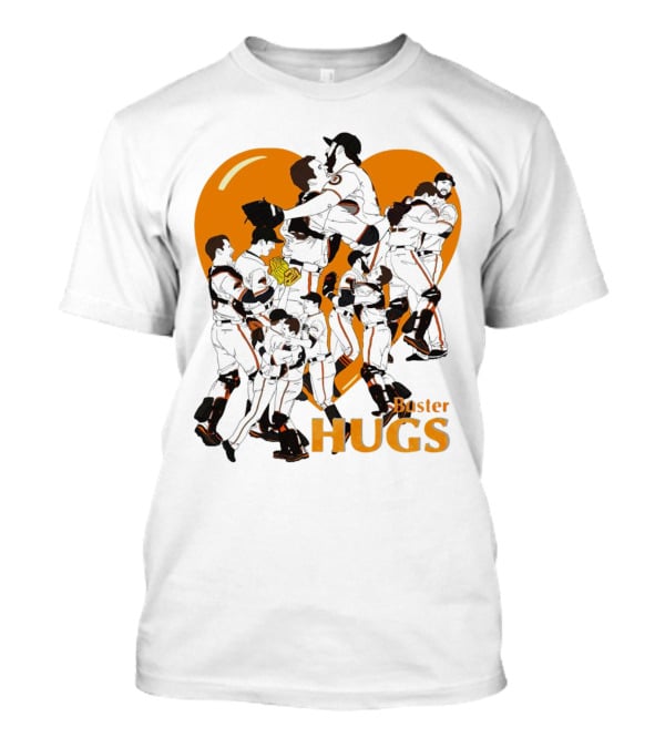Buster Hugs San Francisco Giants Orange Heart Players Embrace T-Shirt