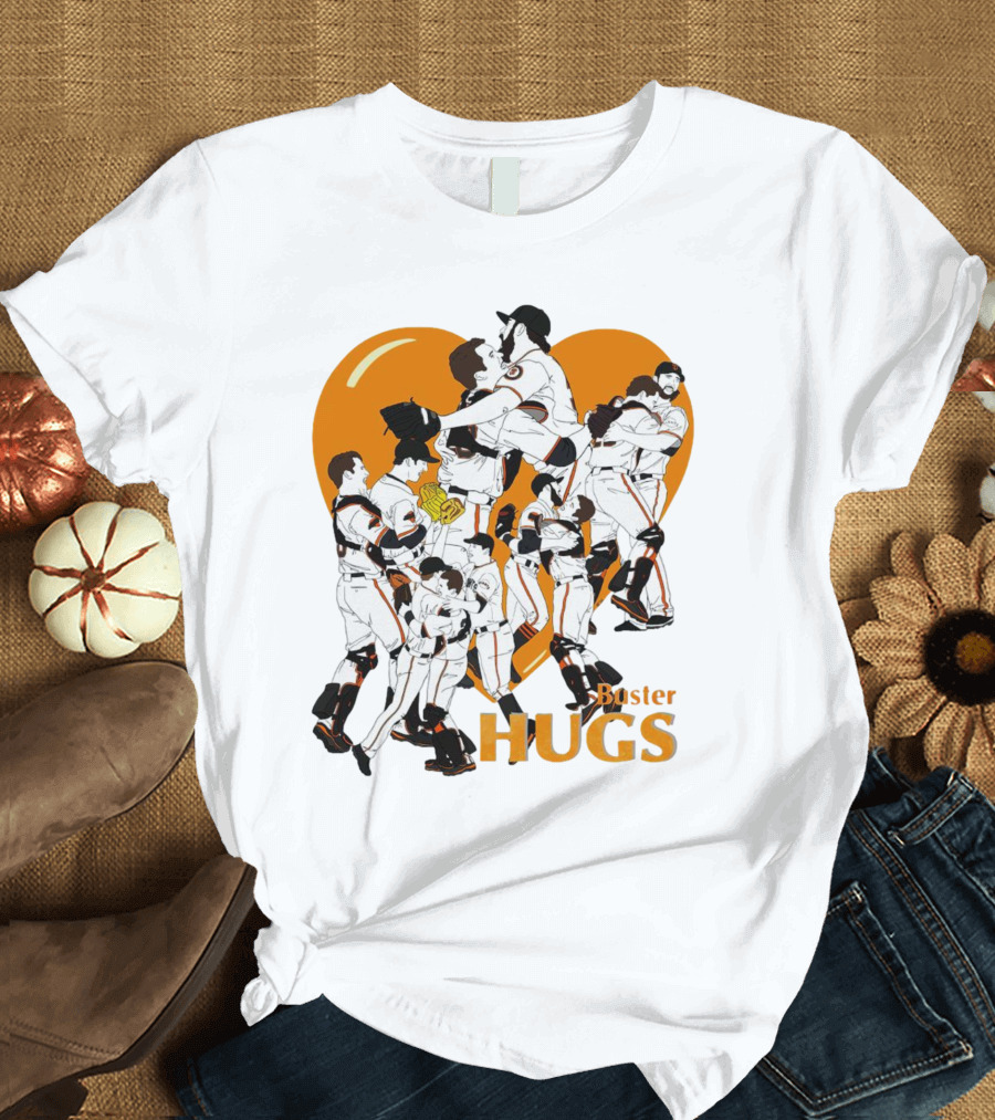 Buster Hugs San Francisco Giants Orange Heart Players Embrace T-Shirt
