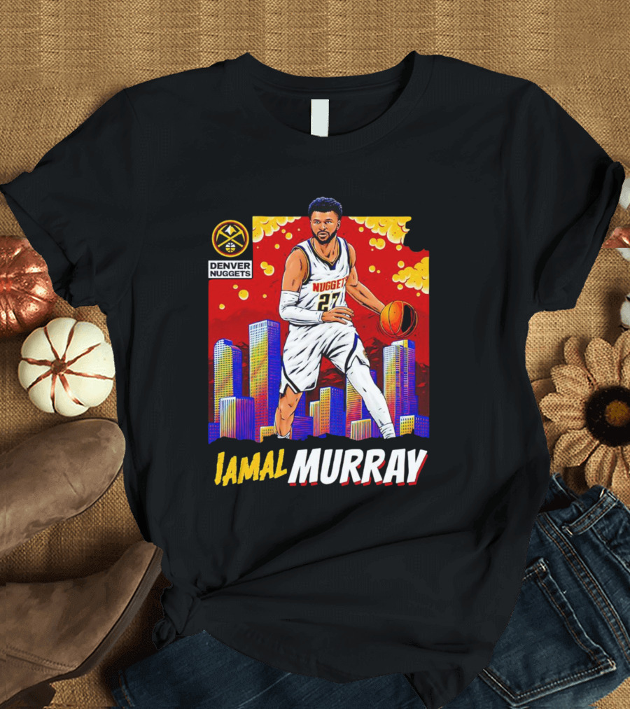 Denver Nuggets Jamal Murray Basketball Skyline Comic T-Shirt