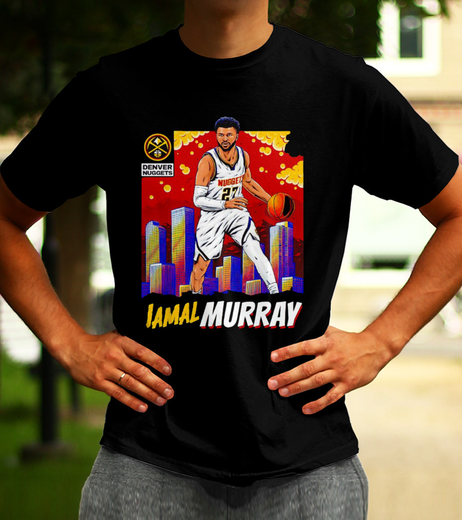 Denver Nuggets Jamal Murray Basketball Skyline Comic T-Shirt