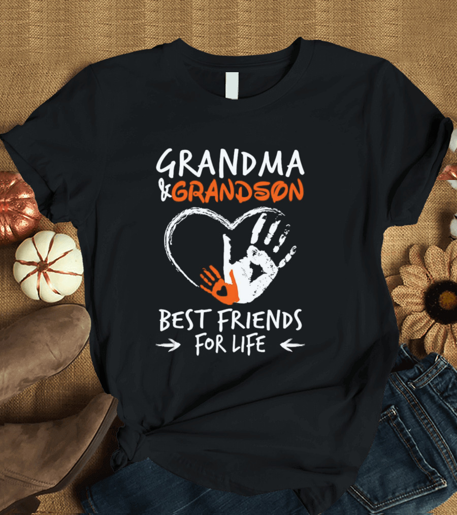 Grandma And Grandson Heart Handprints Best Friends For Life T-Shirt