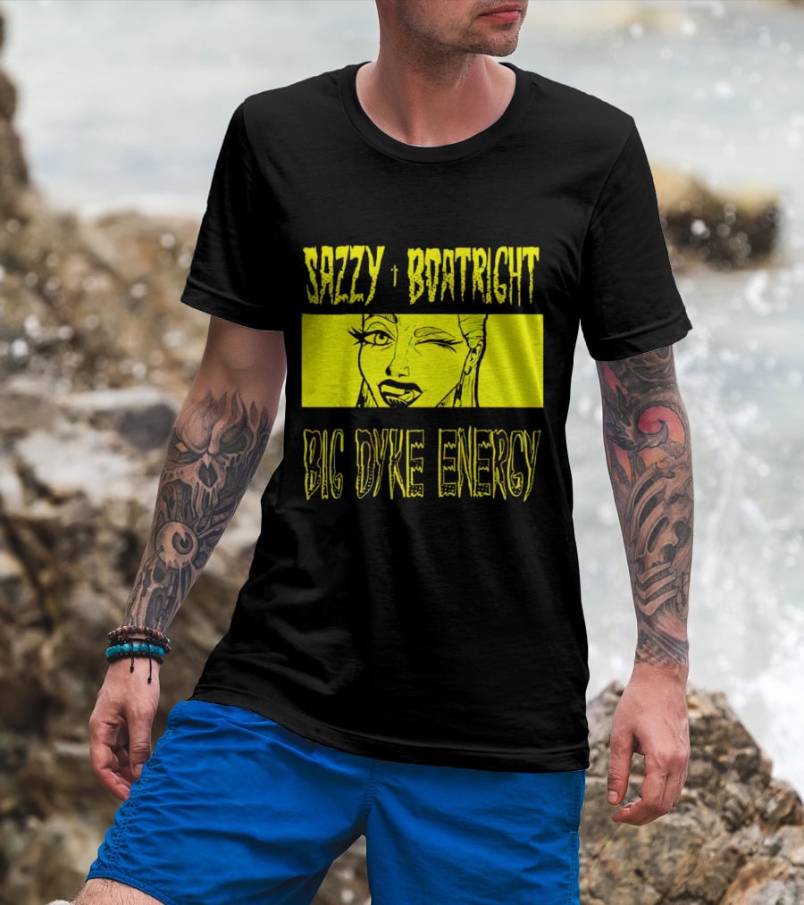 Sazzy Boatright Big Dyke Energy Winking Yellow Comic T-Shirt