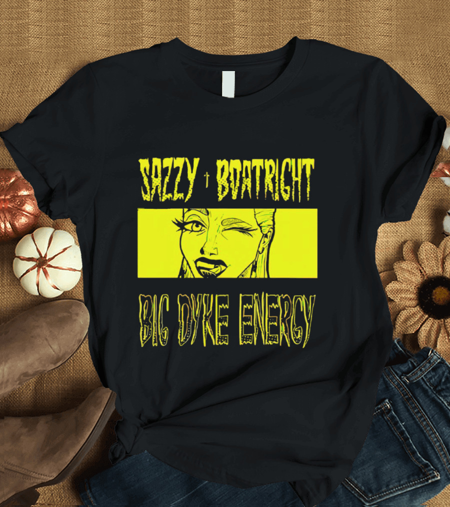 Sazzy Boatright Big Dyke Energy Winking Yellow Comic T-Shirt