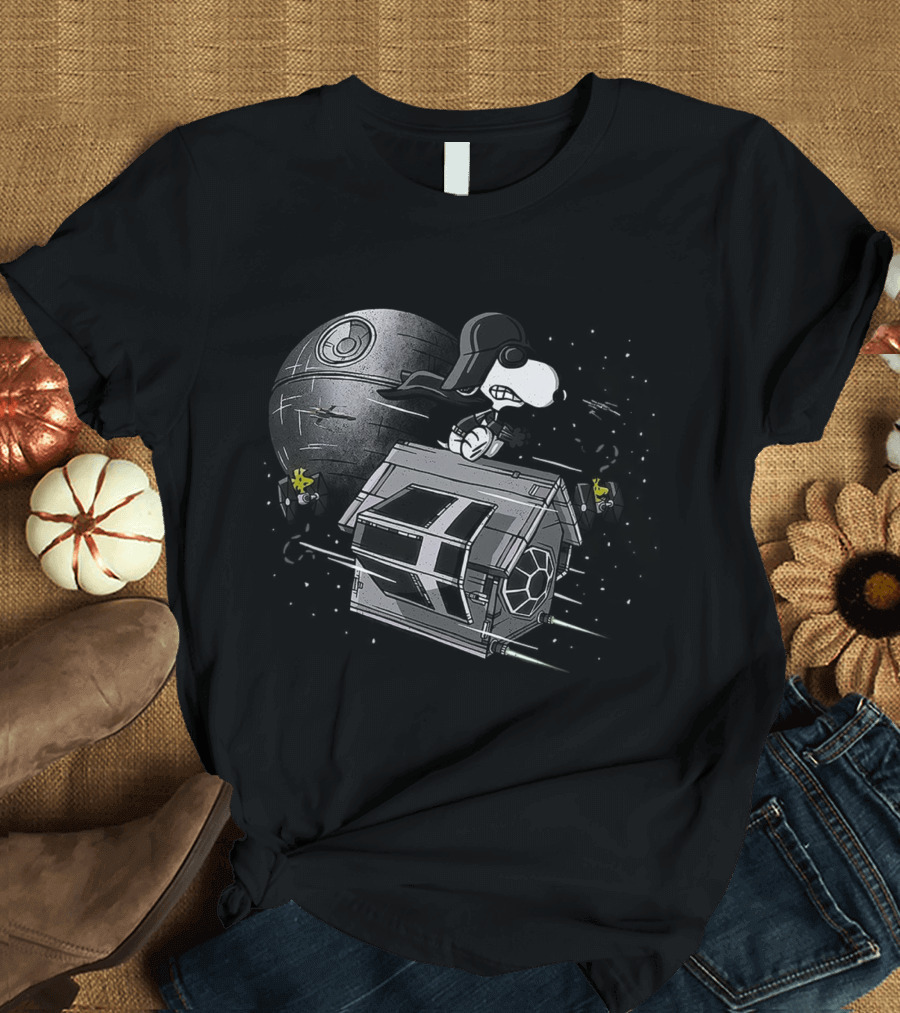 Snoopy Dark Baron With Death Star Spaceship Adventures T-Shirt