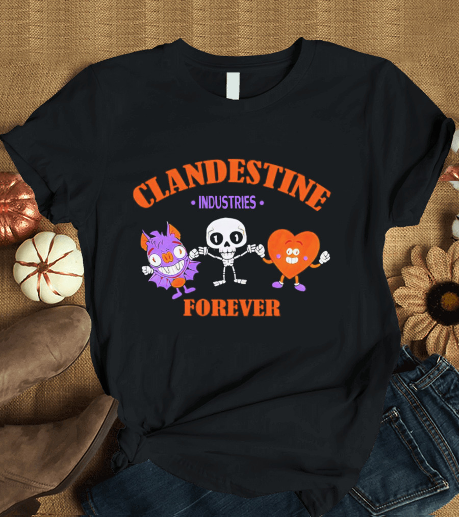 Clandestine Industries Forever Skeleton Bat Heart Characters T-Shirt