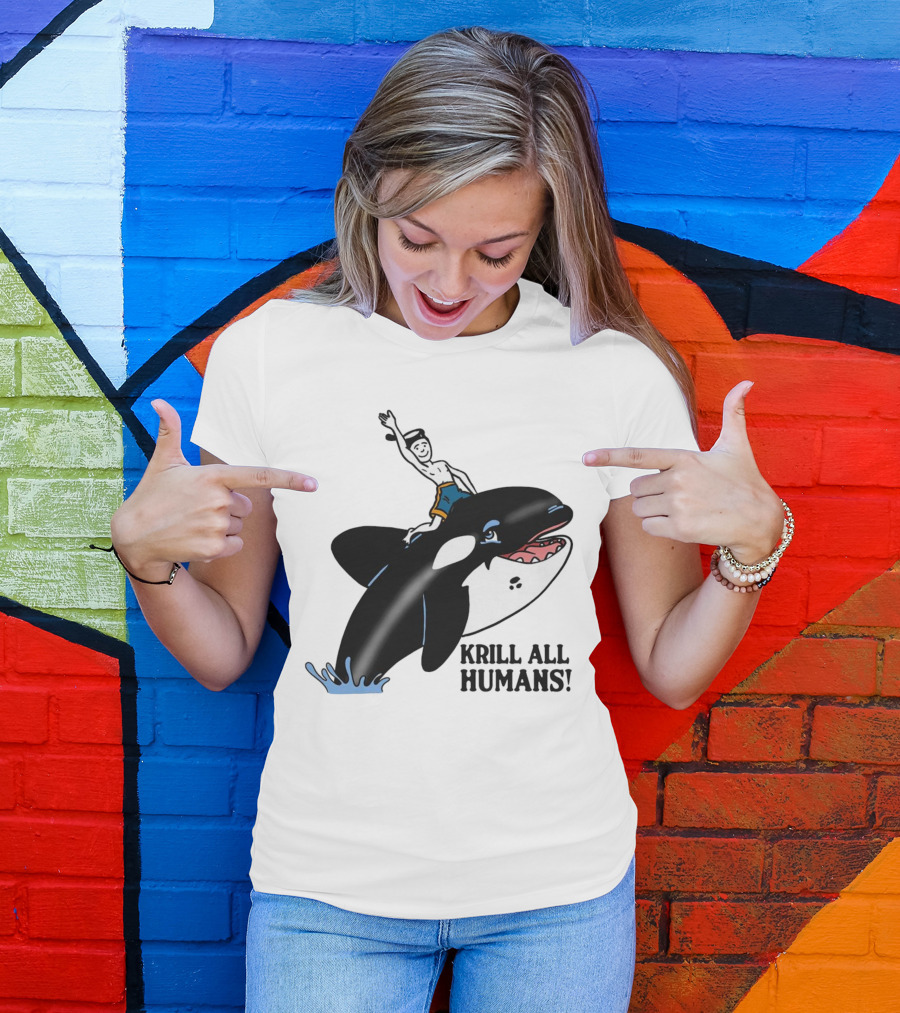 Krill All Humans Orca Rider Sailor Cartoon T-Shirt