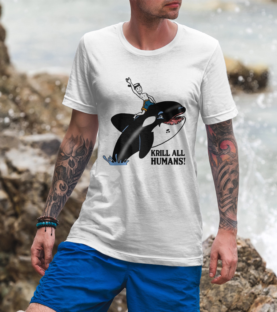 Krill All Humans Orca Rider Sailor Cartoon T-Shirt