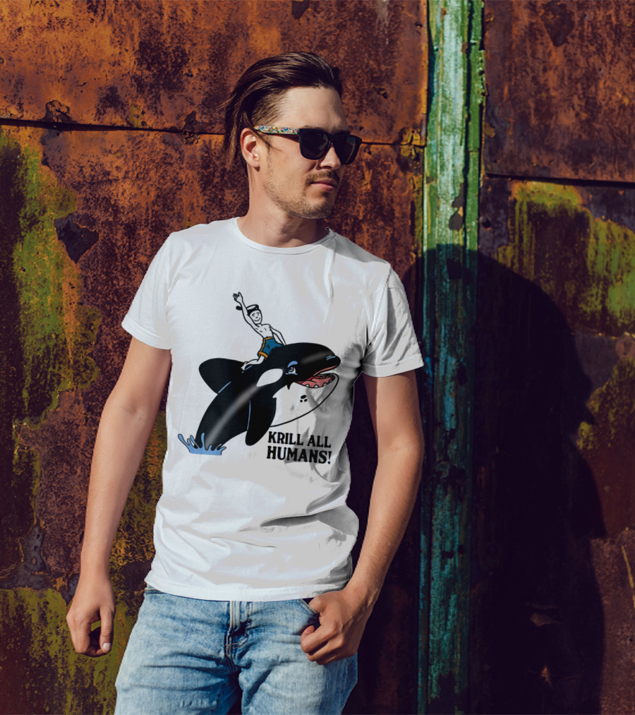 Krill All Humans Orca Rider Sailor Cartoon T-Shirt