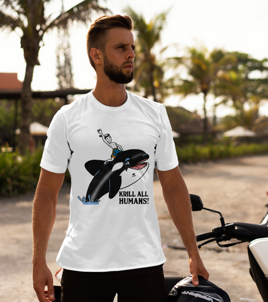 Krill All Humans Orca Rider Sailor Cartoon T-Shirt