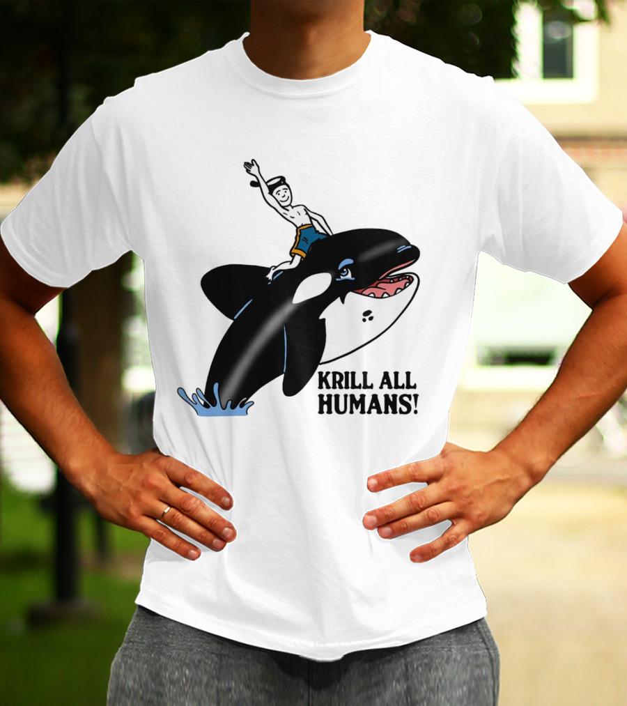 Krill All Humans Orca Rider Sailor Cartoon T-Shirt