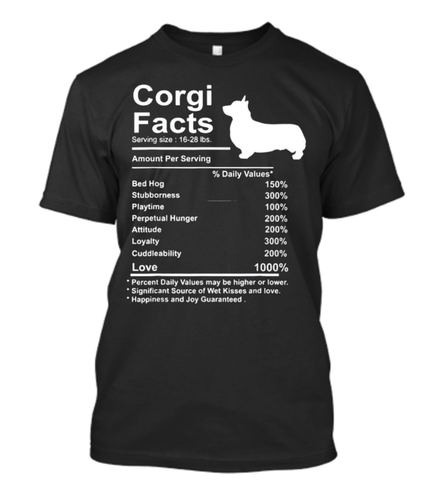 Corgi Facts Love Loyalty Attitude Stubbornness Happiness Guaranteed T-Shirt