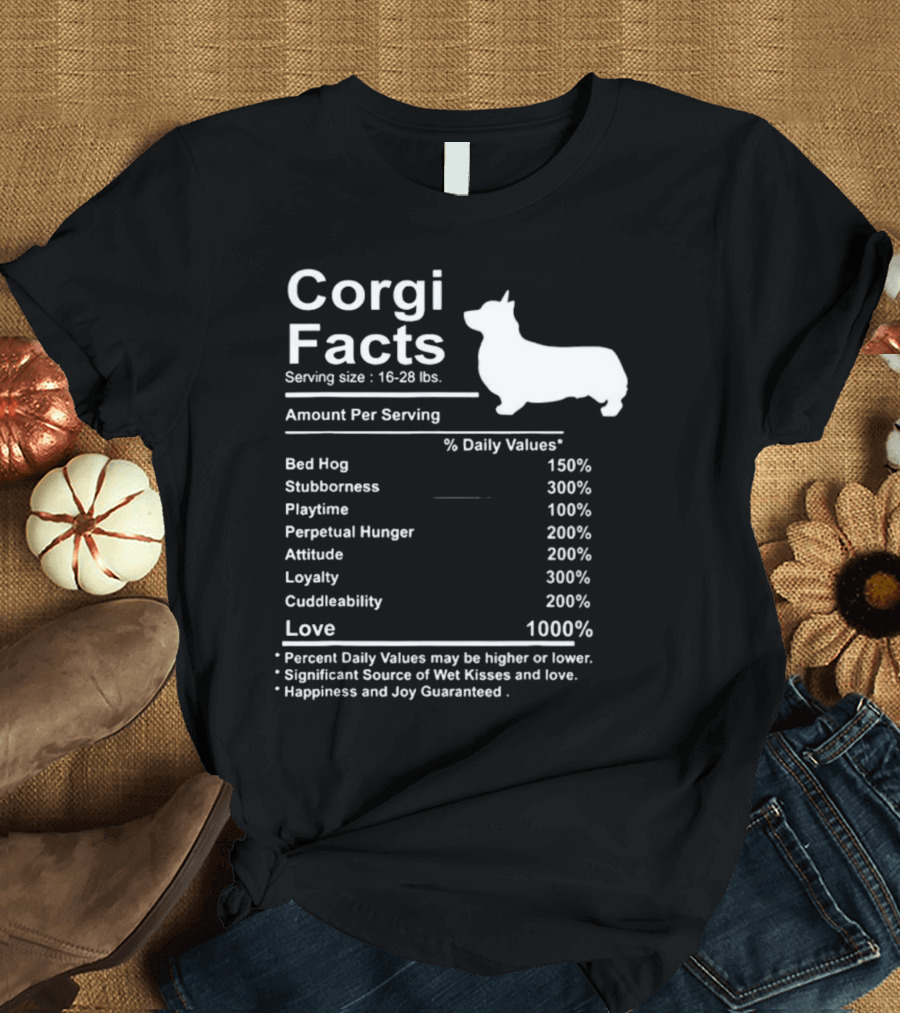 Corgi Facts Love Loyalty Attitude Stubbornness Happiness Guaranteed T-Shirt