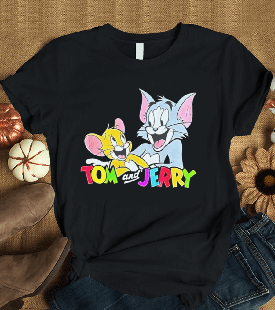 Tom And Jerry Colorful Smiling Cartoon Characters T-Shirt