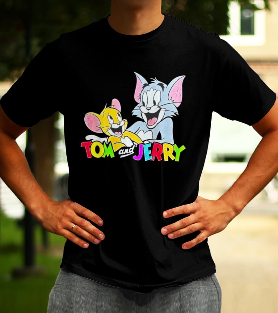 Tom And Jerry Colorful Smiling Cartoon Characters T-Shirt