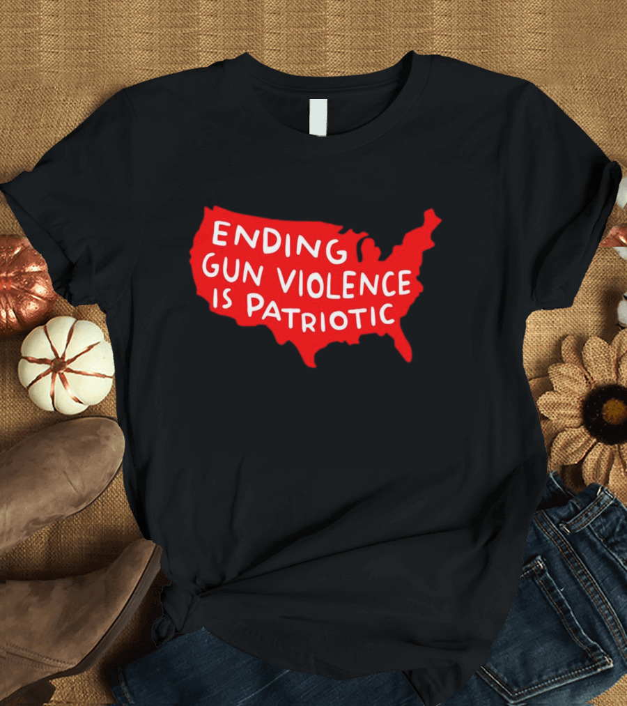 Ending Gun Violence Is Patriotic Red USA Map T-Shirt